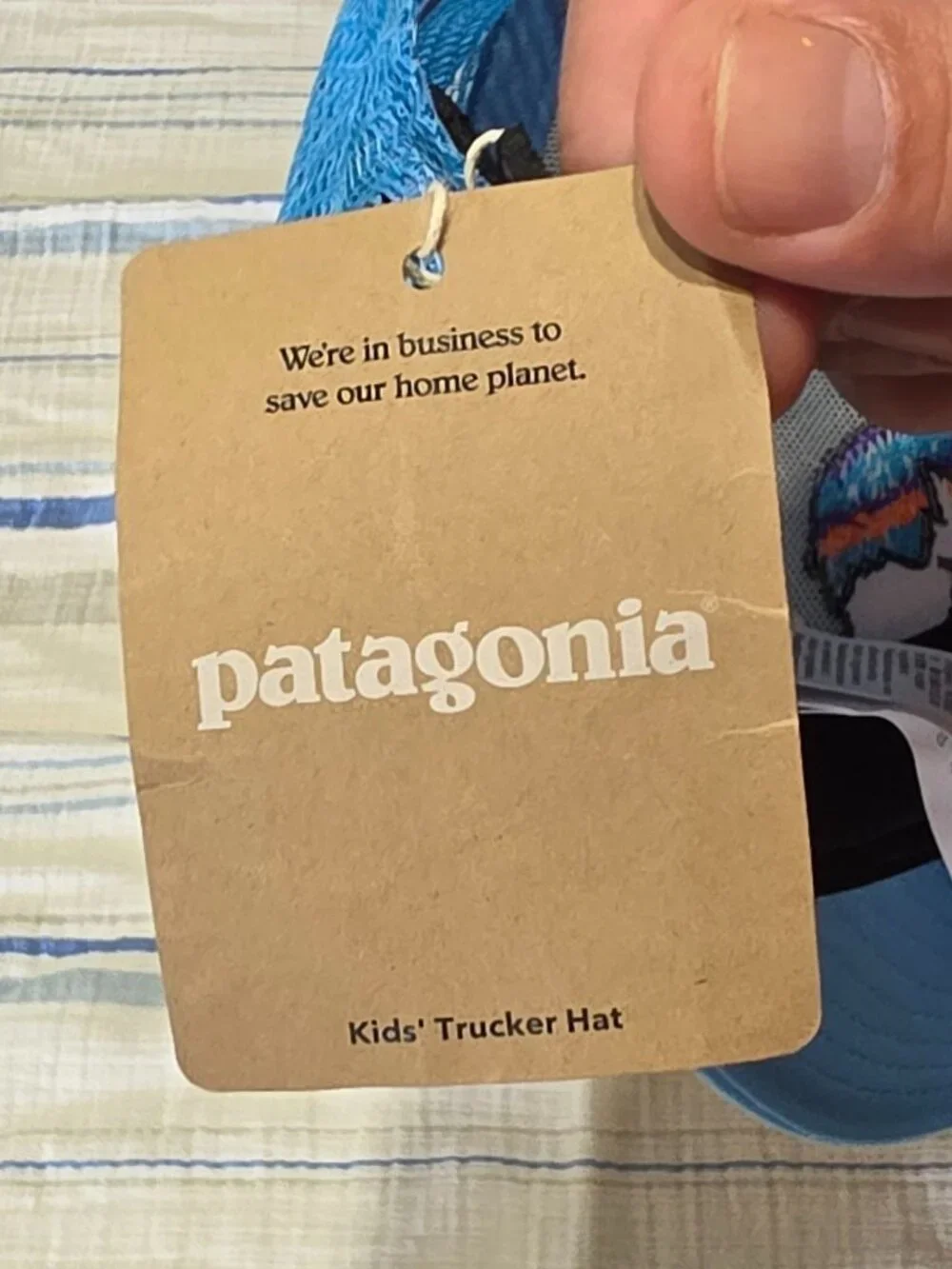 NWT Patagonia Kids Trucker Hat Illustrated Fitz Bear Fin Blue Snapback Mesh Cap